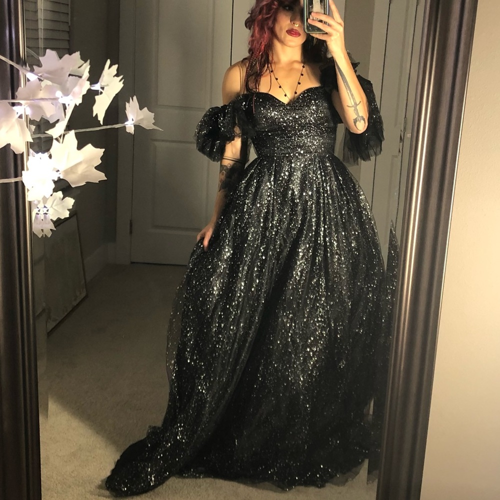 Black goth cinderella fluffy sparkle dress wedding gown